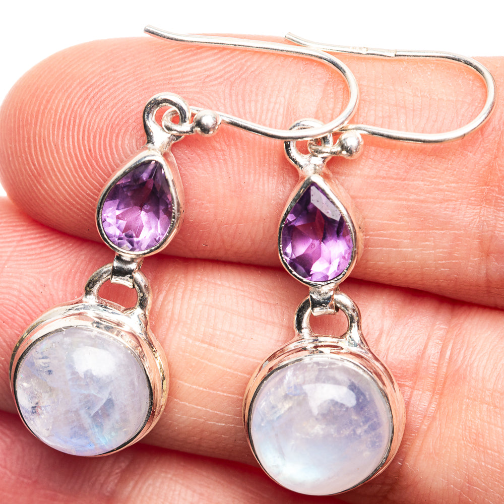 Rainbow Moonstone, Amethyst Earrings 1 1/2" (925 Sterling Silver) E432524