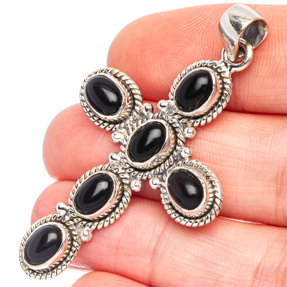 Black Onyx Cross Pendant 2 1/8" (.925 Sterling Silver)