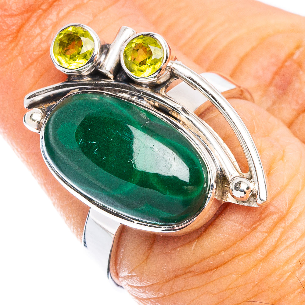 Premium Malachite, Peridot Ring Size 7 (925 Sterling Silver) R8024