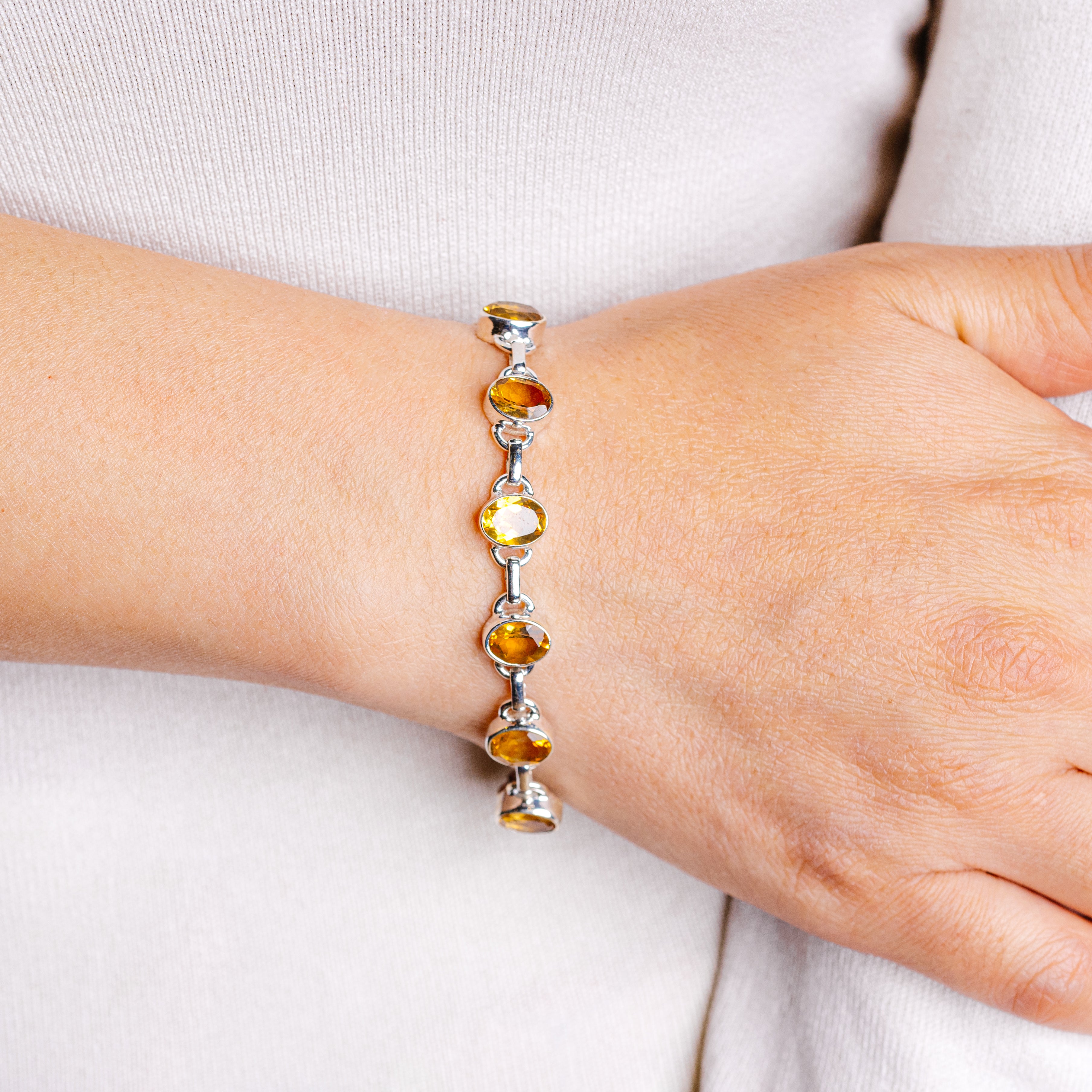Citrine Bracelet 6 to 7" (.925 Sterling Silver)