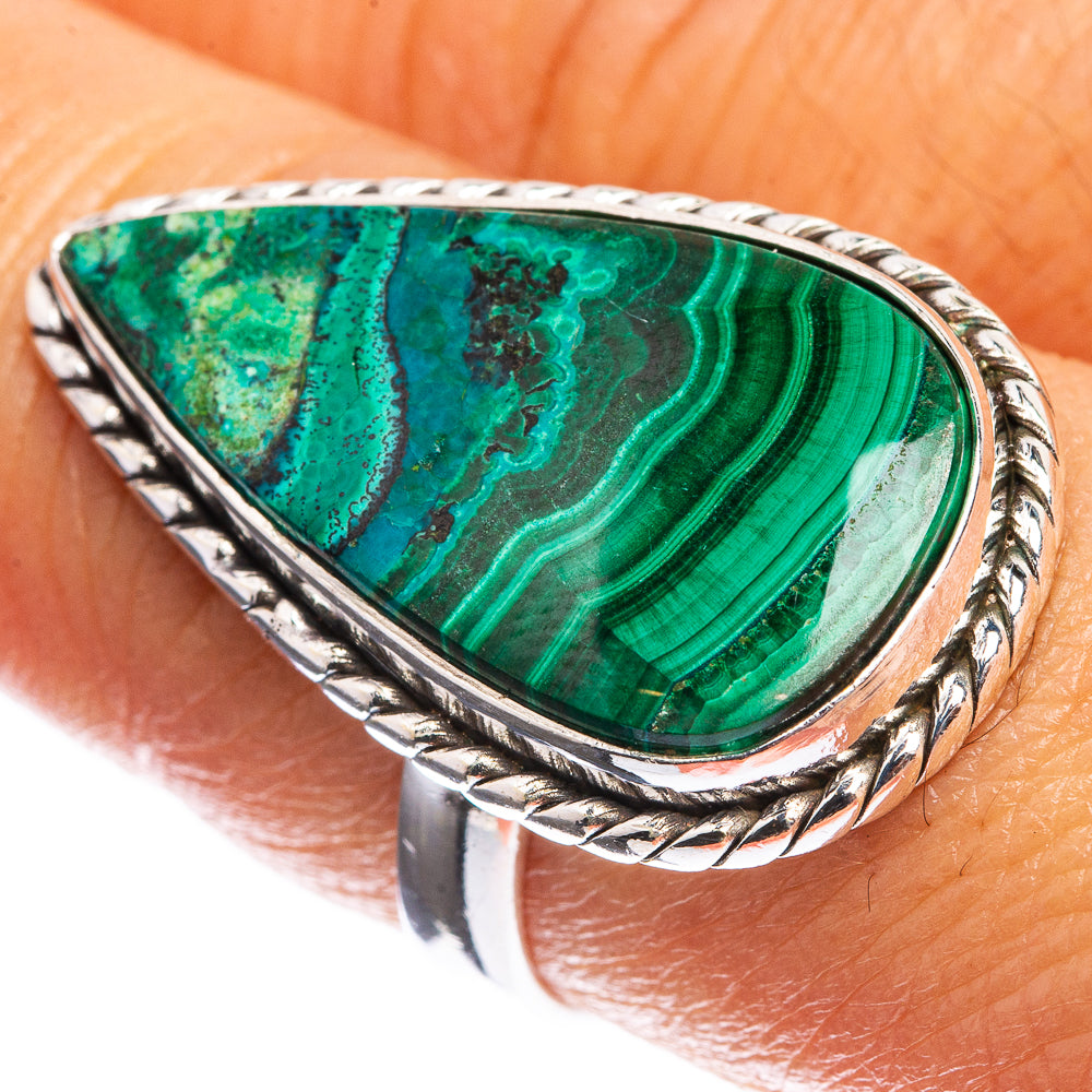 Large Malachite 925 Sterling Silver Ring Size 8
