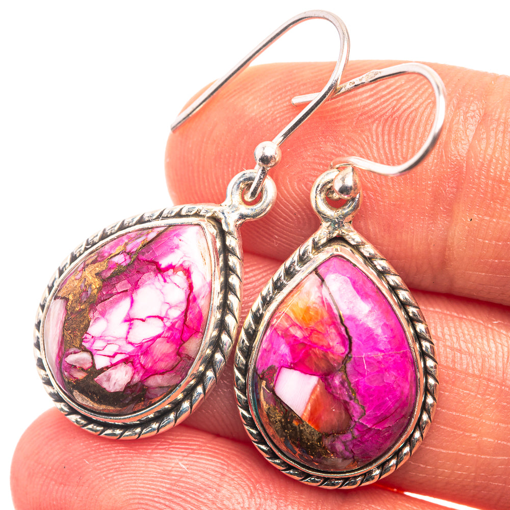 Kingman Pink Dahlia Turquoise Earrings 1 3/8" (925 Sterling Silver) E432404