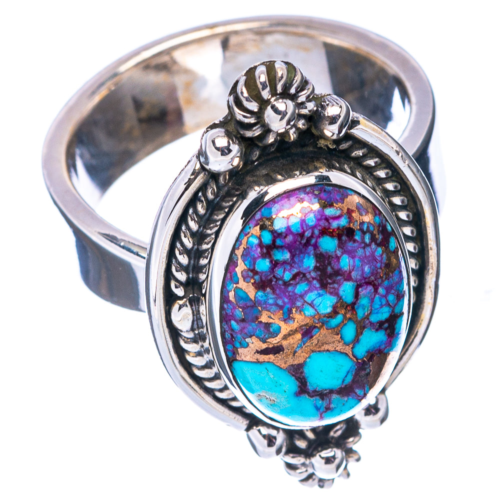 Exclusive Purple Copper Turquoise Ring Size 7 Adjustable (.925 Sterling Silver)