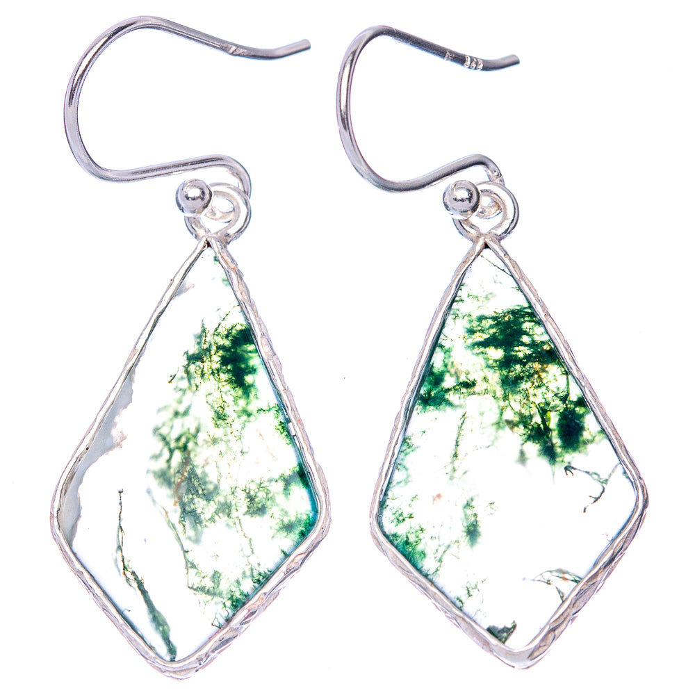 Green Moss Agate Earrings 1 1/2" (925 Sterling Silver) E1291