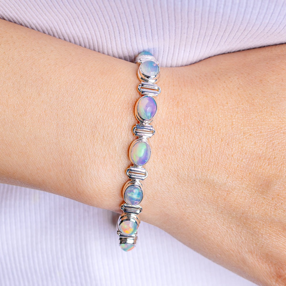 Ethiopian Opal Bracelet 6 to 7" (.925 Sterling Silver)