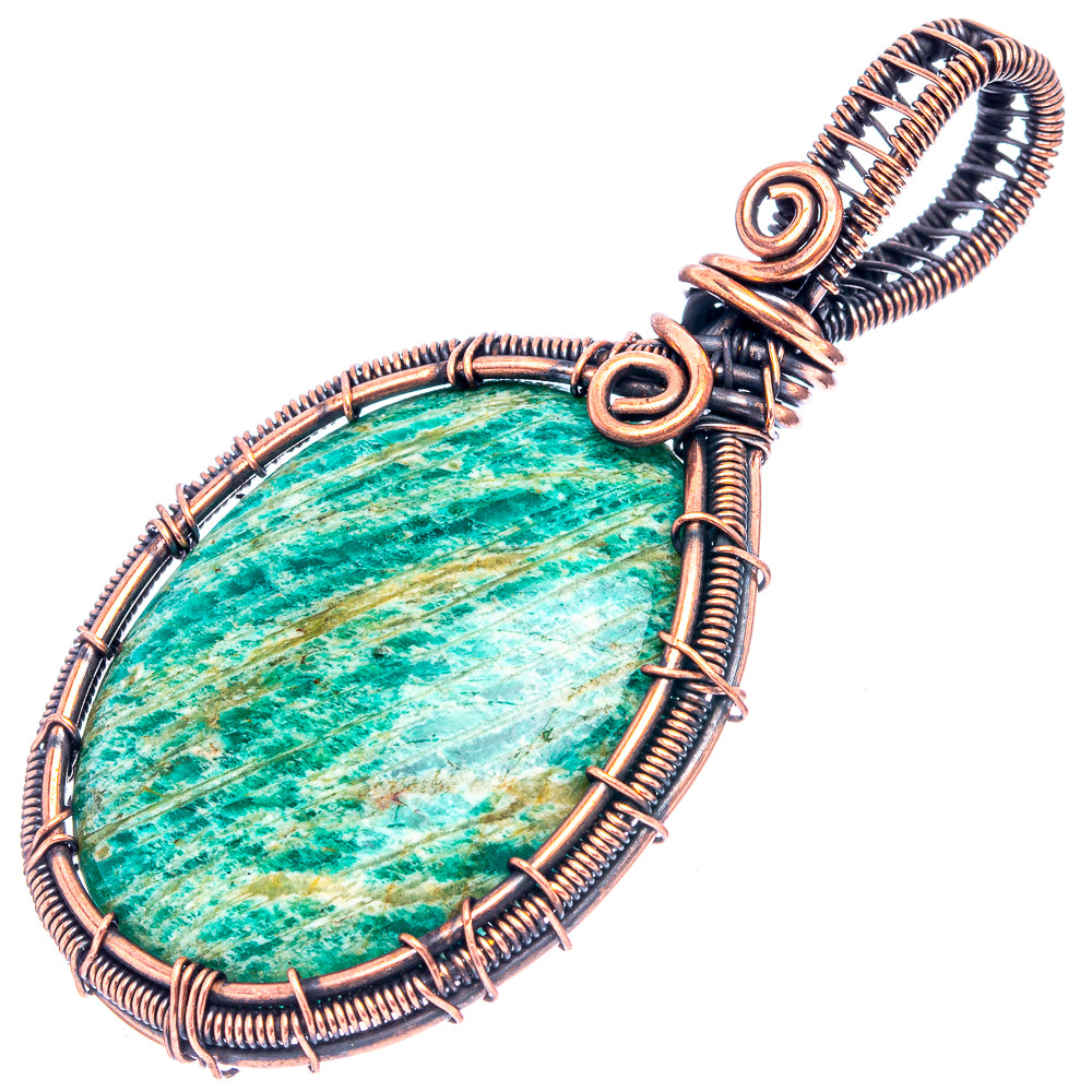 Amazonite Wire Wrap Pendant 2 5/8" (Oxidized Copper)
