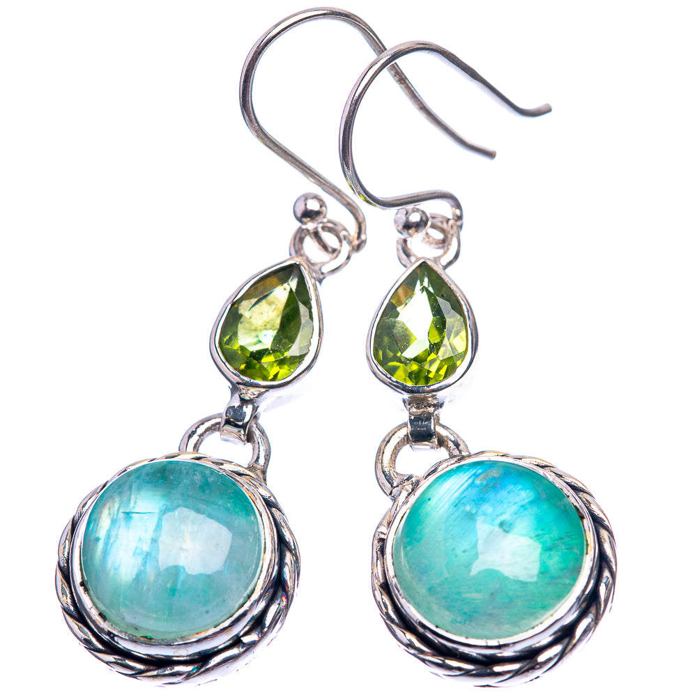 Green Moonstone, Peridot Earrings 1 5/8" (925 Sterling Silver) E432403