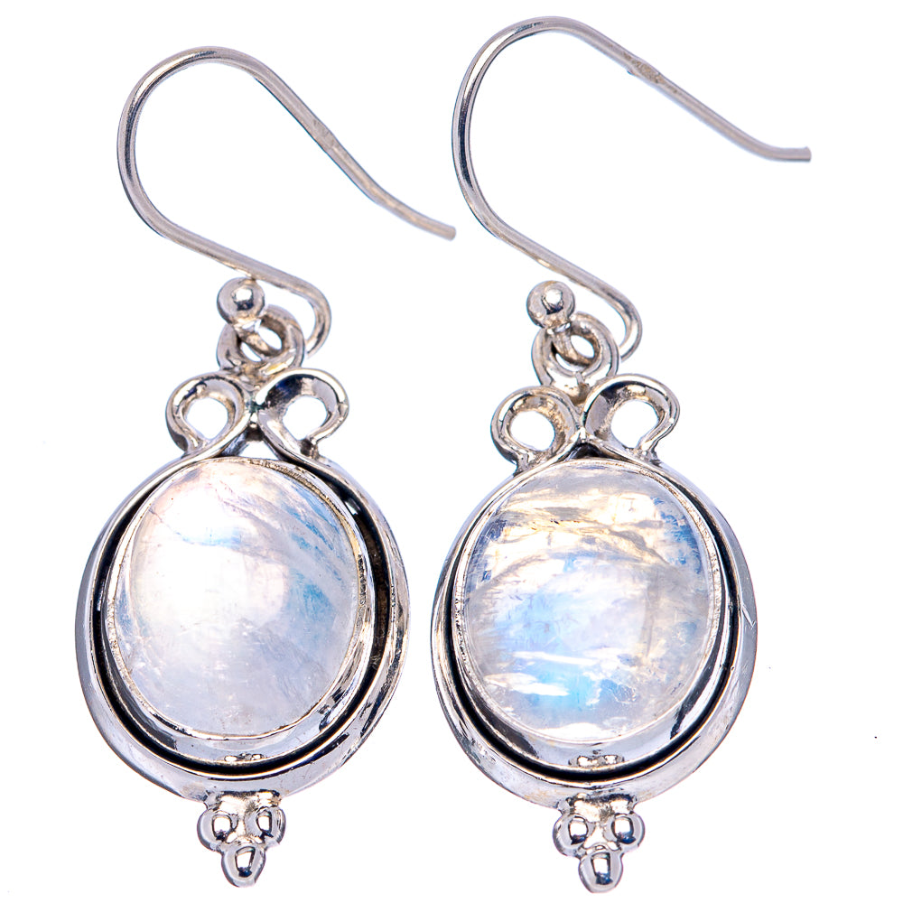 Rainbow Moonstone Earrings 1 3/8" (.925 Sterling Silver)
