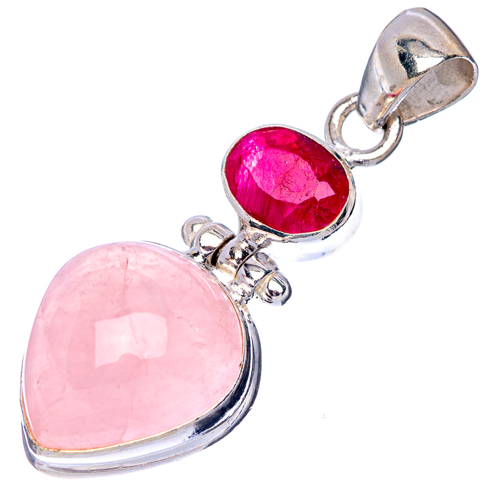 Rose Quartz, Ruby Pendant 1 5/8" (925 Sterling Silver) P40997