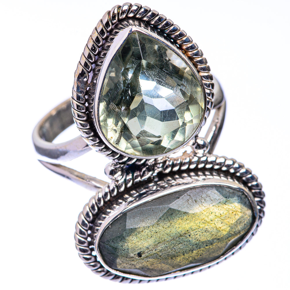 Large Labradorite, White Quartz Ring Size 10 (925 Sterling Silver) R141179
