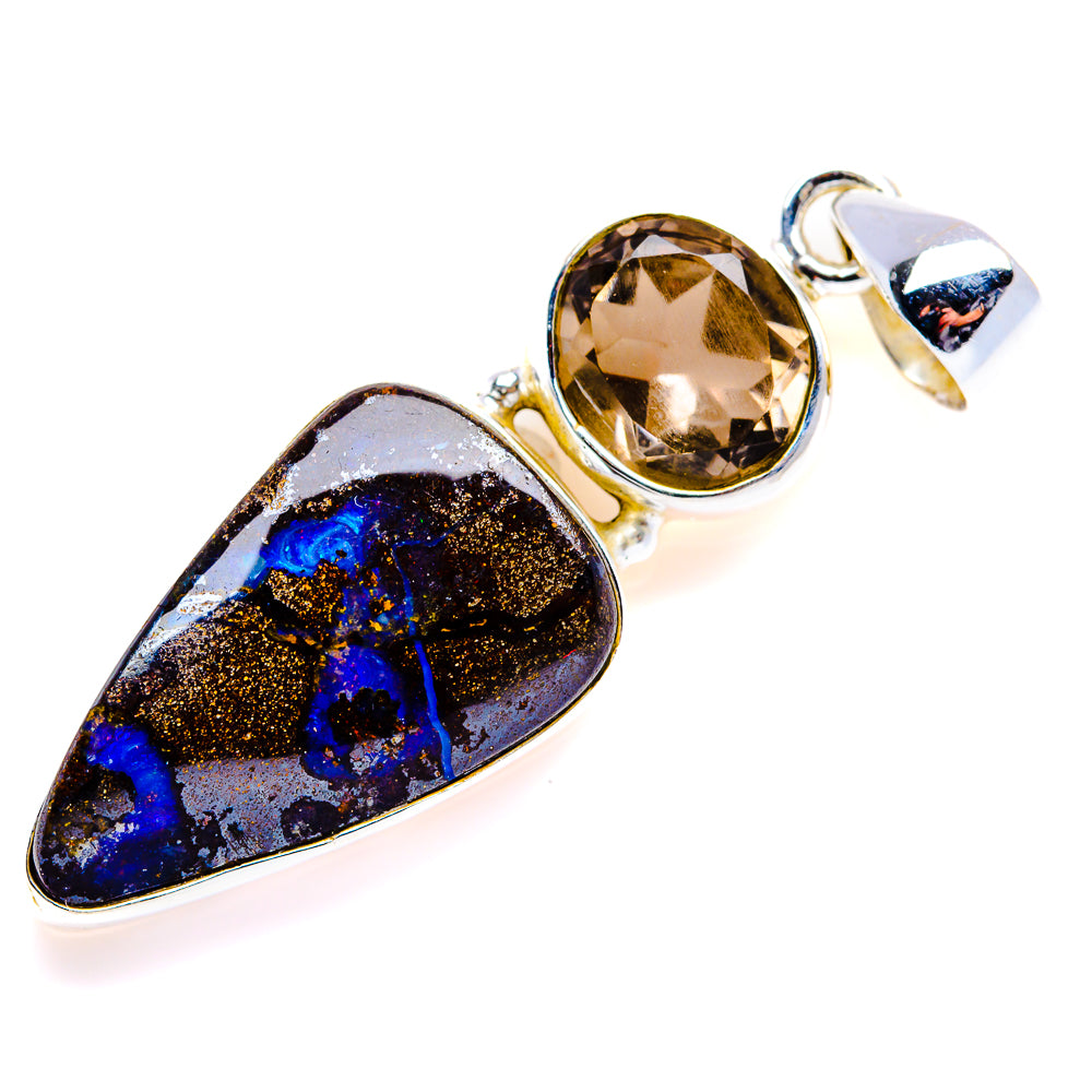 Boulder Opal, Smoky Quartz Pendant 2" (925 Sterling Silver) PD38195