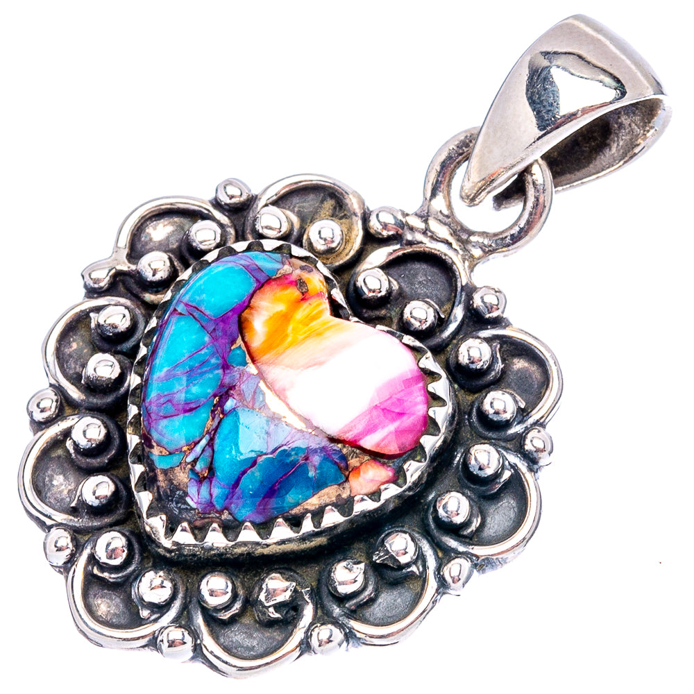 Pink Dahlia Mohave Turquoise Heart Pendant 1 1/4" (.925 Sterling Silver)