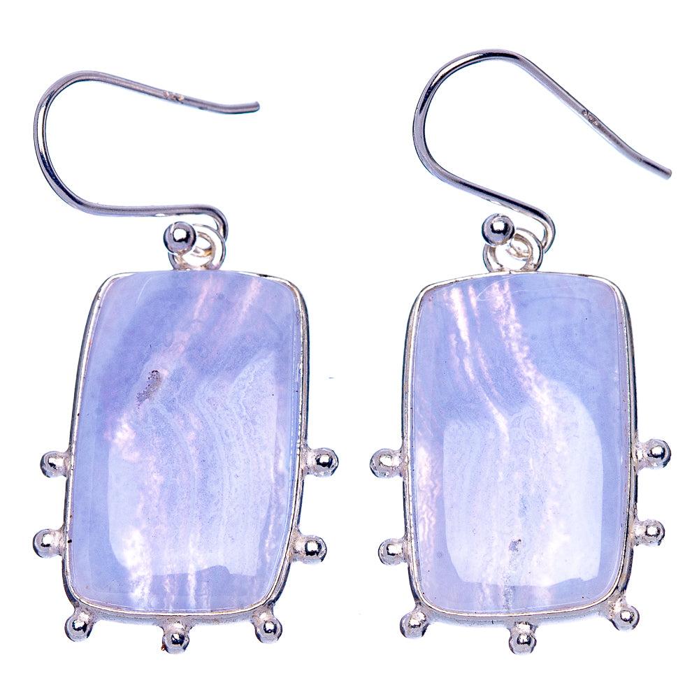 Blue Lace Agate Earrings 1 1/2" (925 Sterling Silver) E1719