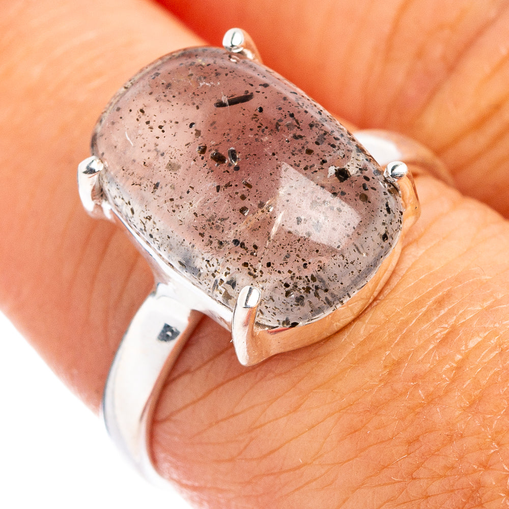 Black Dot Rutilated Quartz Ring Size 8 (.925 Sterling Silver)