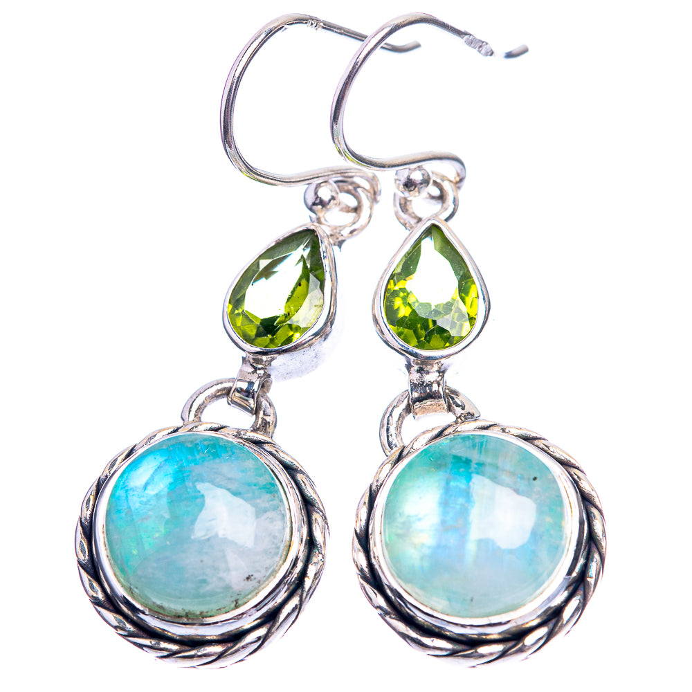 Green Moonstone, Peridot Earrings 1 5/8" (925 Sterling Silver) E432433