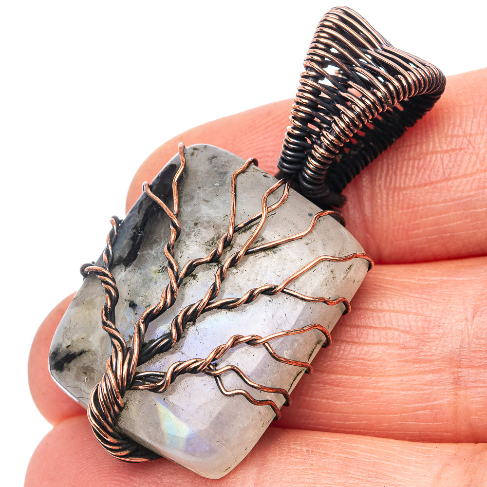 Rainbow Moonstone Tree of Life 1 5/8" (Oxidized Copper)