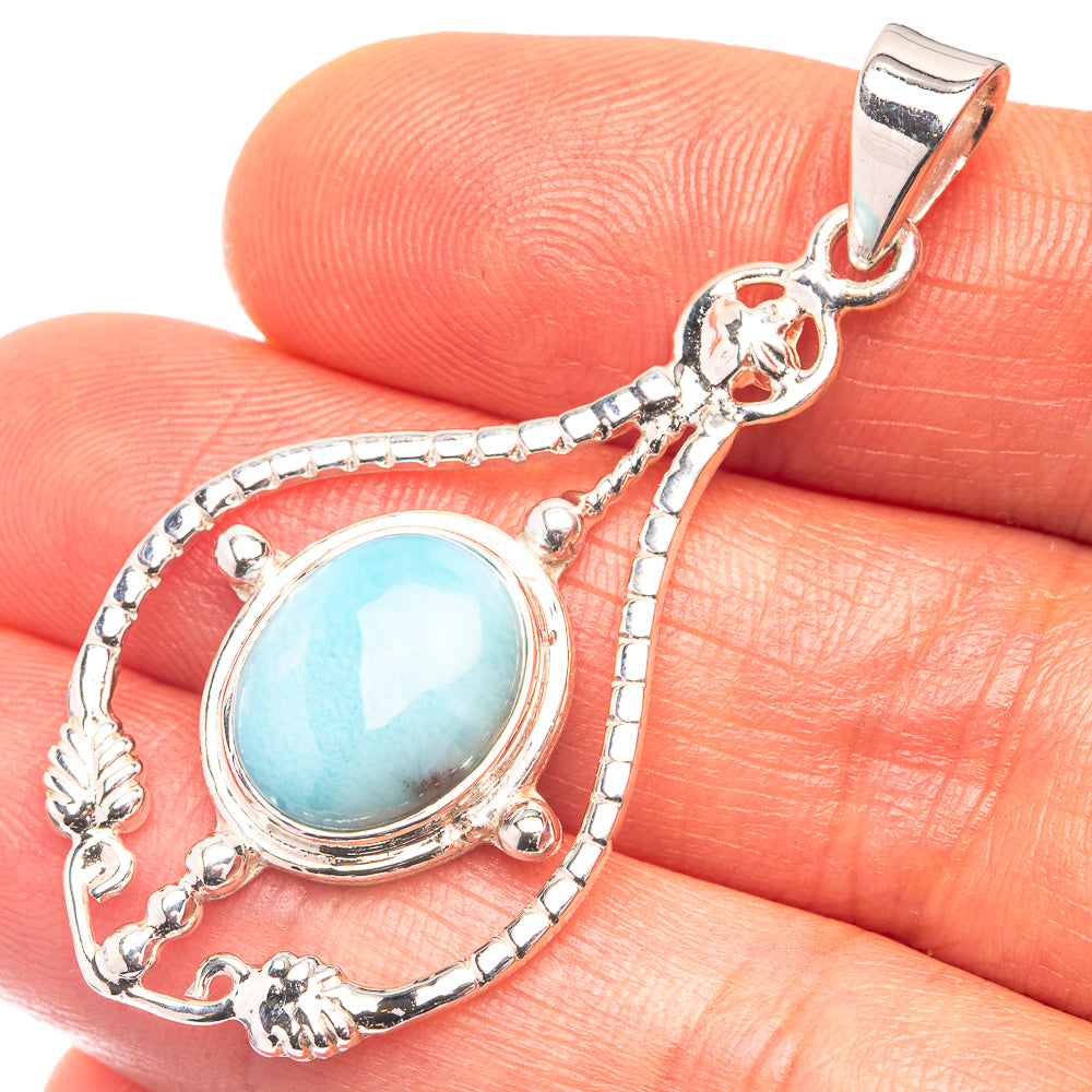 Premium Signature Rare Larimar Pendant 1 7/8" (925 Sterling Silver) P38766