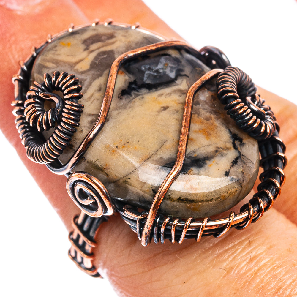 Petrified Palm Root Wire Wrap Ring Size 6 (Oxidized Copper)