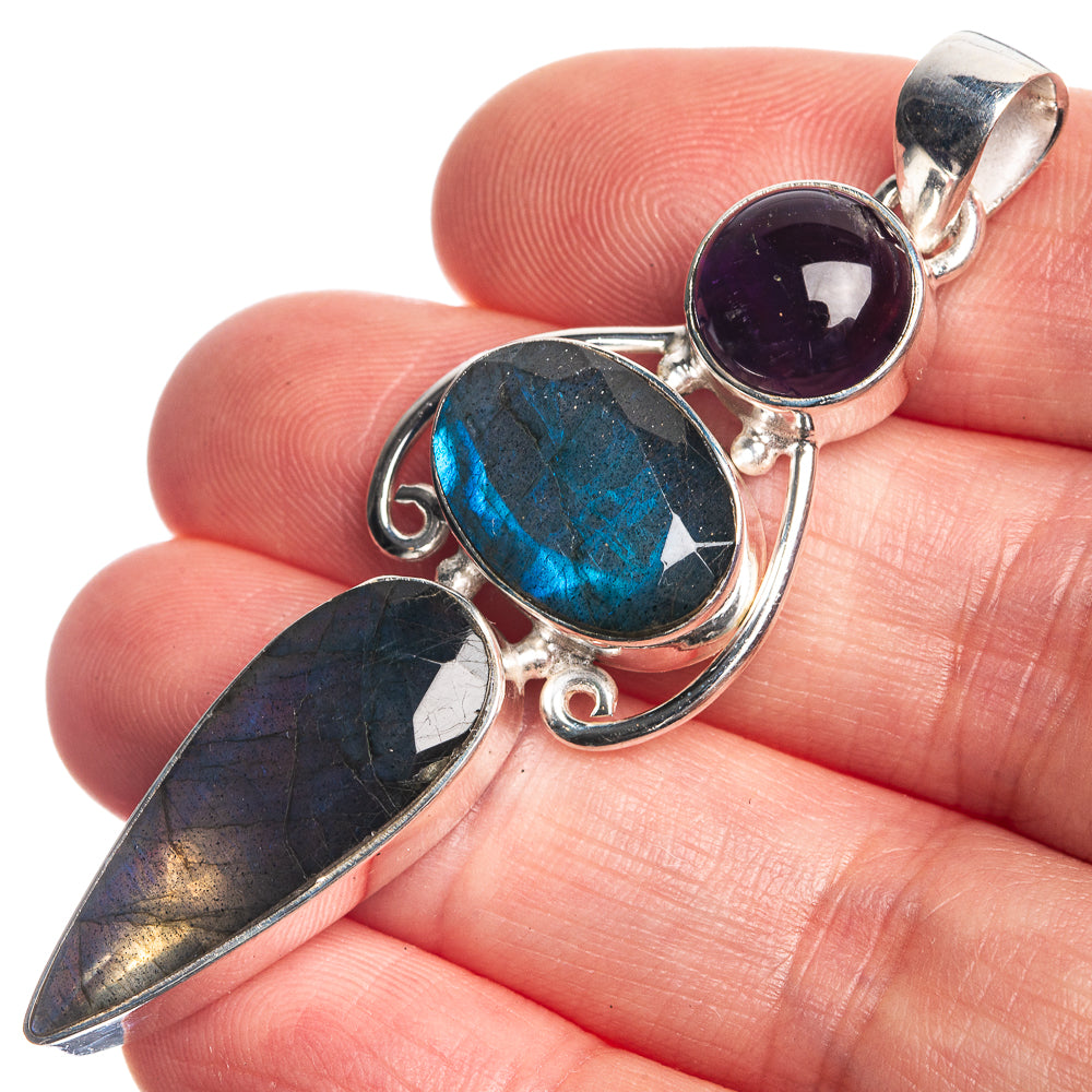 Labradorite, Amethyst 925 Sterling Silver Pendant 2 3/8"