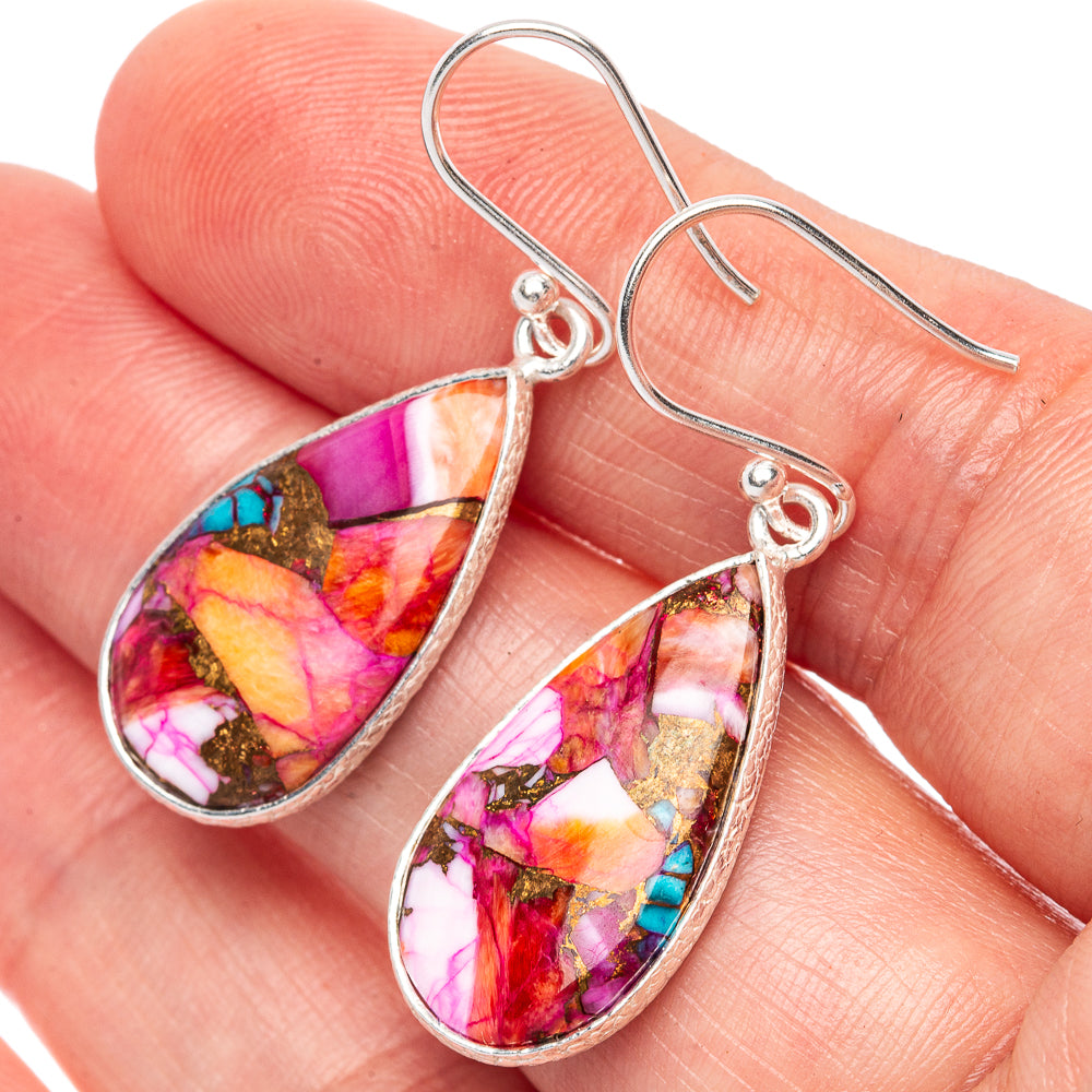 Kingman Pink Dahlia Turquoise Earrings 1 1/2" (925 Sterling Silver) E1303