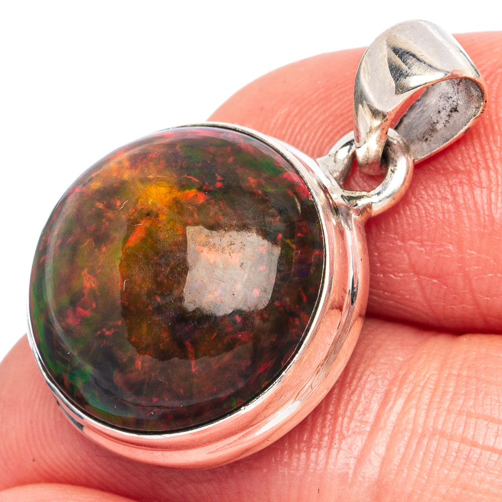 Large Rare Black Opal Pendant 1 1/8" (925 Sterling Silver) P43453