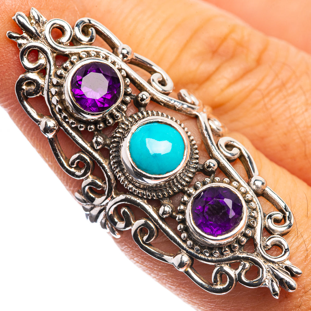 Large Sleeping Beauty Turquoise, Amethyst 925 Sterling Silver Ring Size 6.5