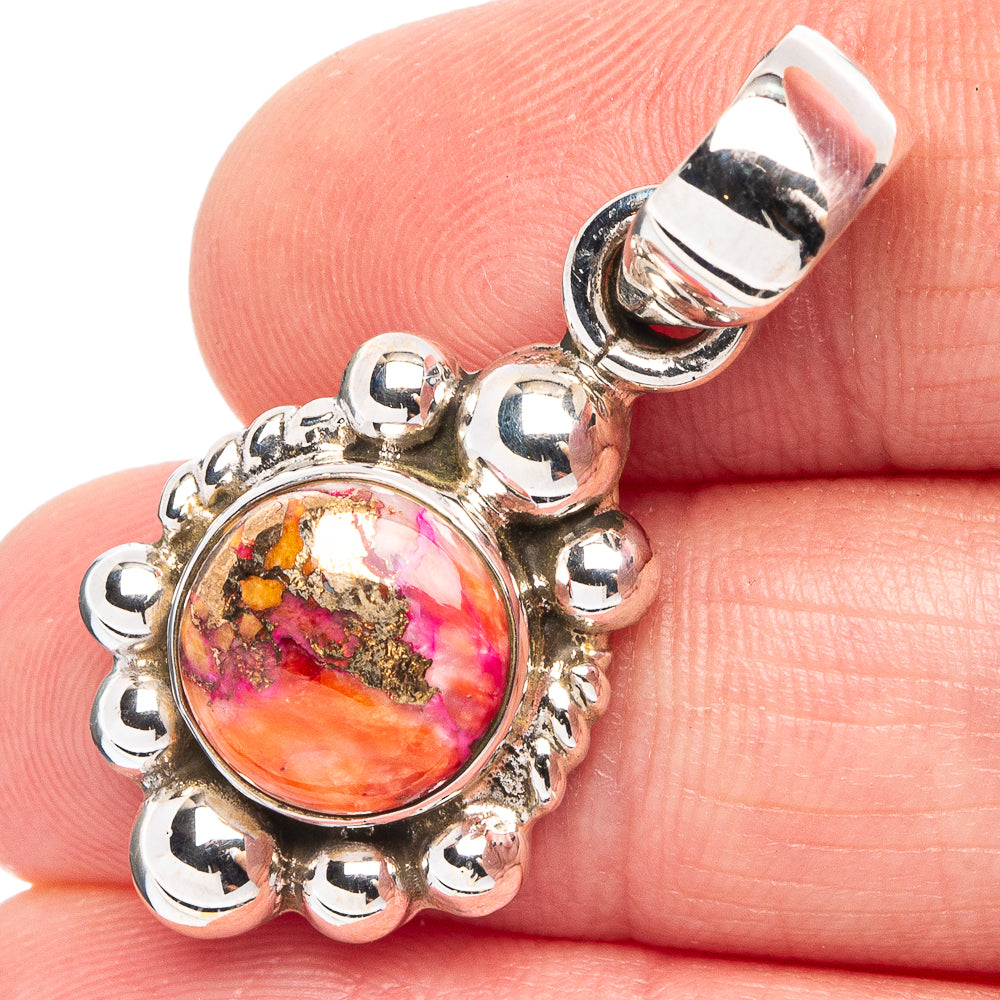 Pink Dahlia Mohave Turquoise Pendant 1 3/8" (.925 Sterling Silver)