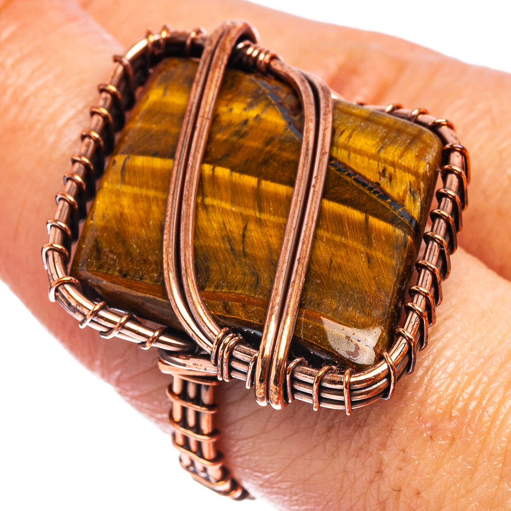 Tiger's Eye Wire Wrap Ring Size 8 (Oxidized Copper)