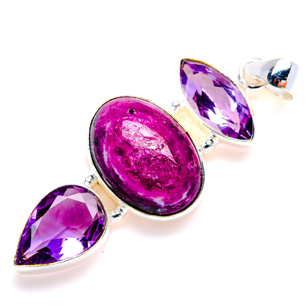 Ruby Fuchsite, Amethyst Pendant 2" (925 Sterling Silver) PD38187