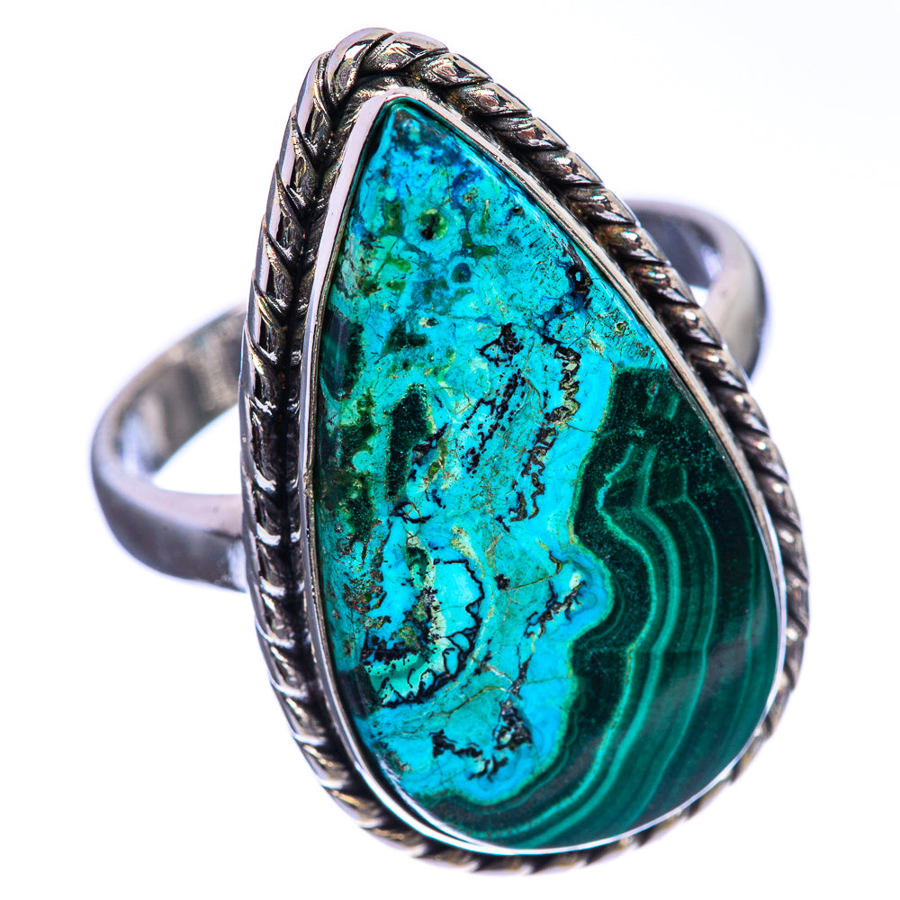 Malachite In Chrysocolla 925 Sterling Silver Ring Size 9.75