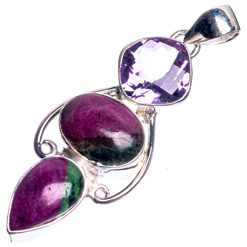 Ruby Zoisite, Amethyst 925 Sterling Silver Pendant 2 1/8"