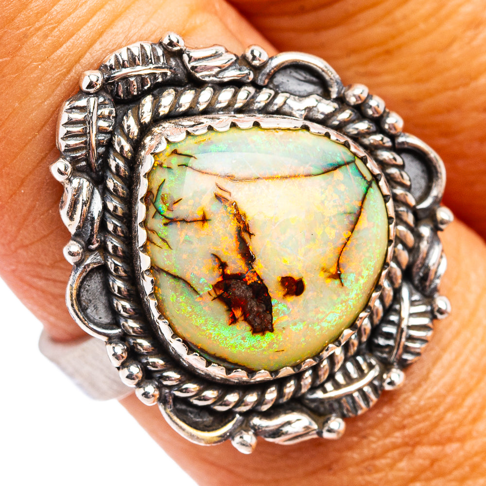 Exclusive Native Style Sterling Opal Ring Size 8 Adjustable (.925 Sterling Silver)