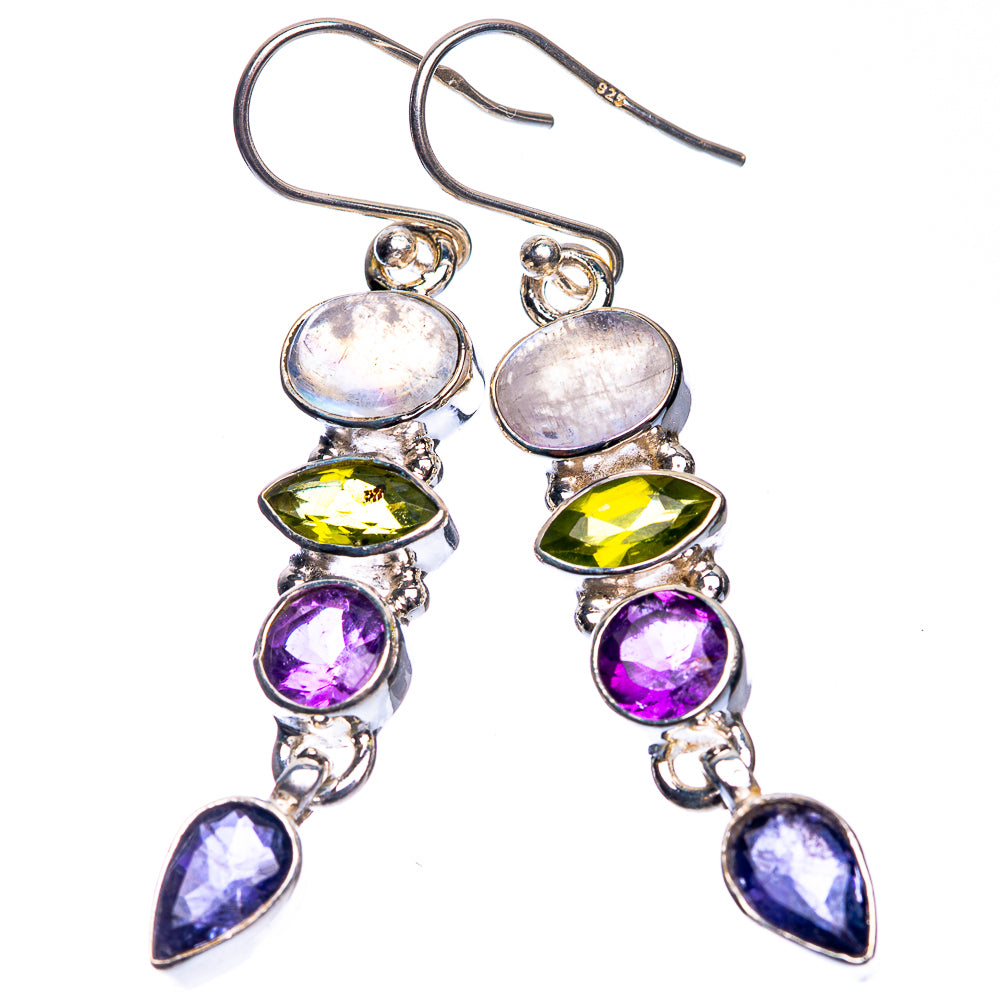 Rainbow Moonstone, Peridot, Amethyst, Tanzanite Earrings 2" (925 Sterling Silver) E432633