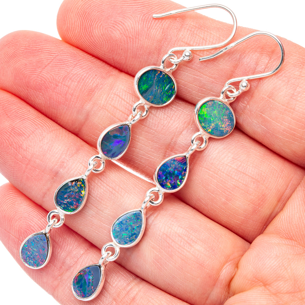 Rare Doublet Opal Earrings 2 3/8" (925 Sterling Silver) E1660
