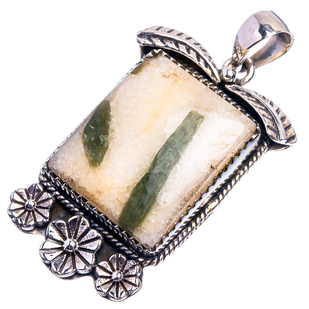 Green Tourmaline In Quartz Pendant 1 3/4" (925 Sterling Silver) P38973