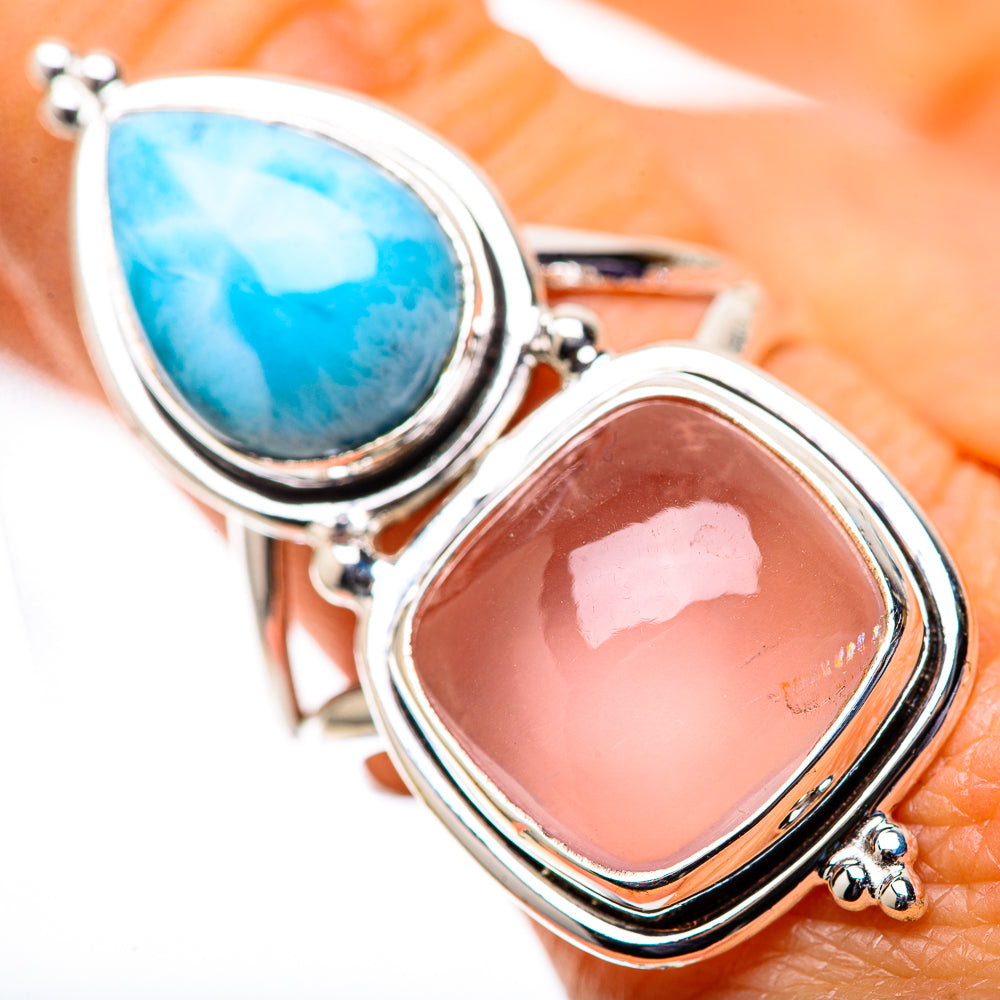 Large Rose Quartz, Larimar 925 Sterling Silver Ring Size 9.5 (925 Sterling Silver) RING139515