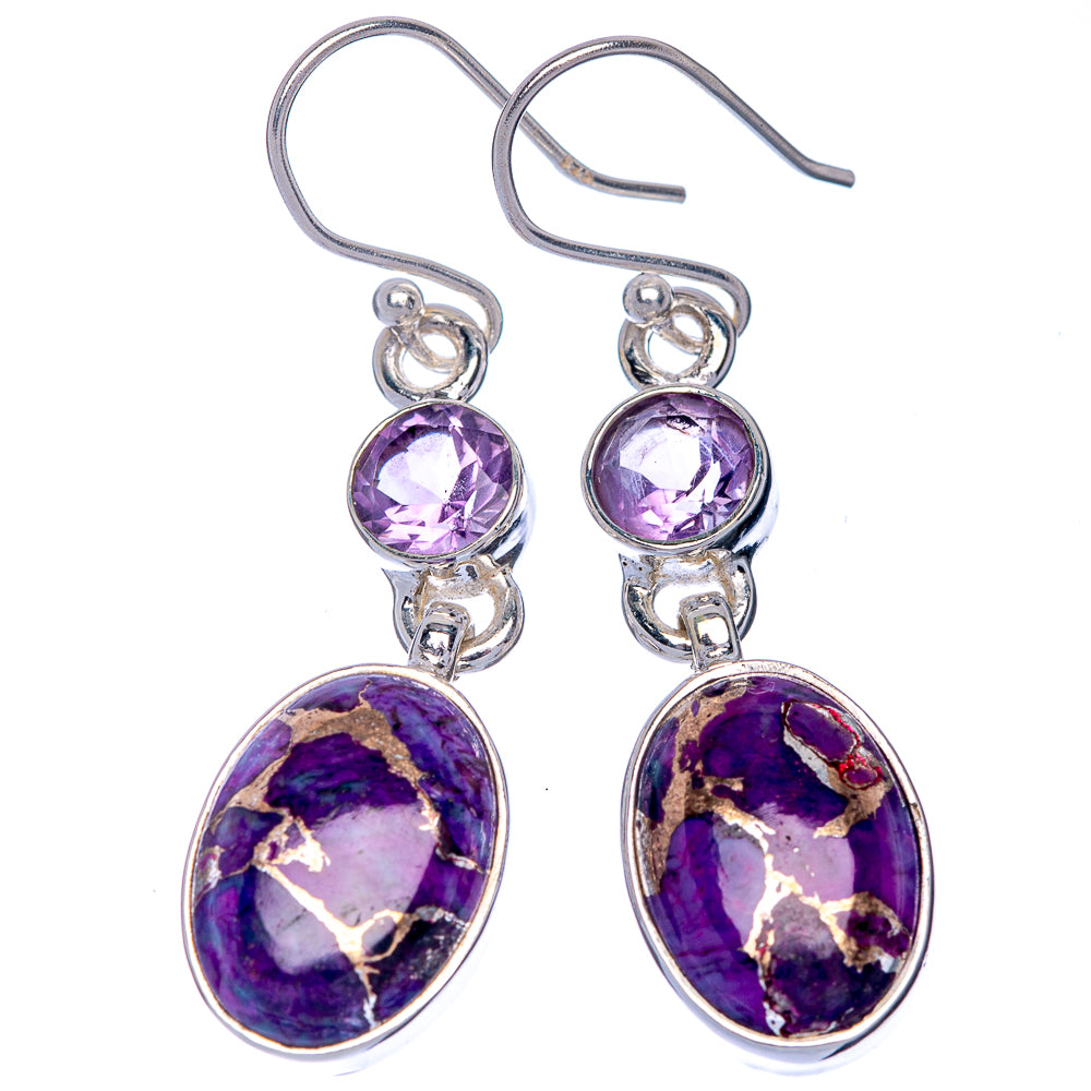 Purple Copper Composite Turquoise, Amethyst Earrings 1 5/8" (925 Sterling Silver) E433098