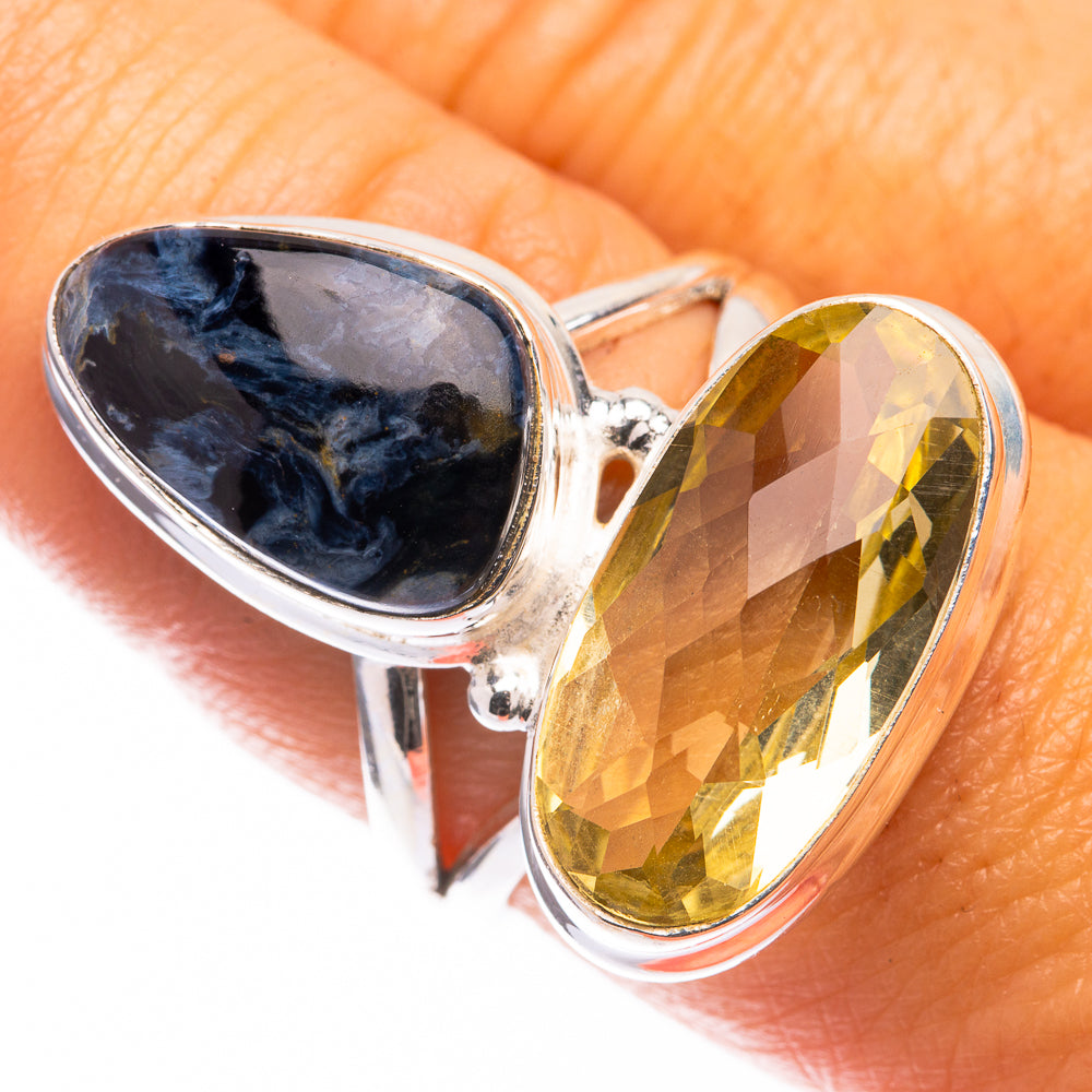 Large Lemon Quartz, Pietersite Ring Size 7.75 (925 Sterling Silver) R141177