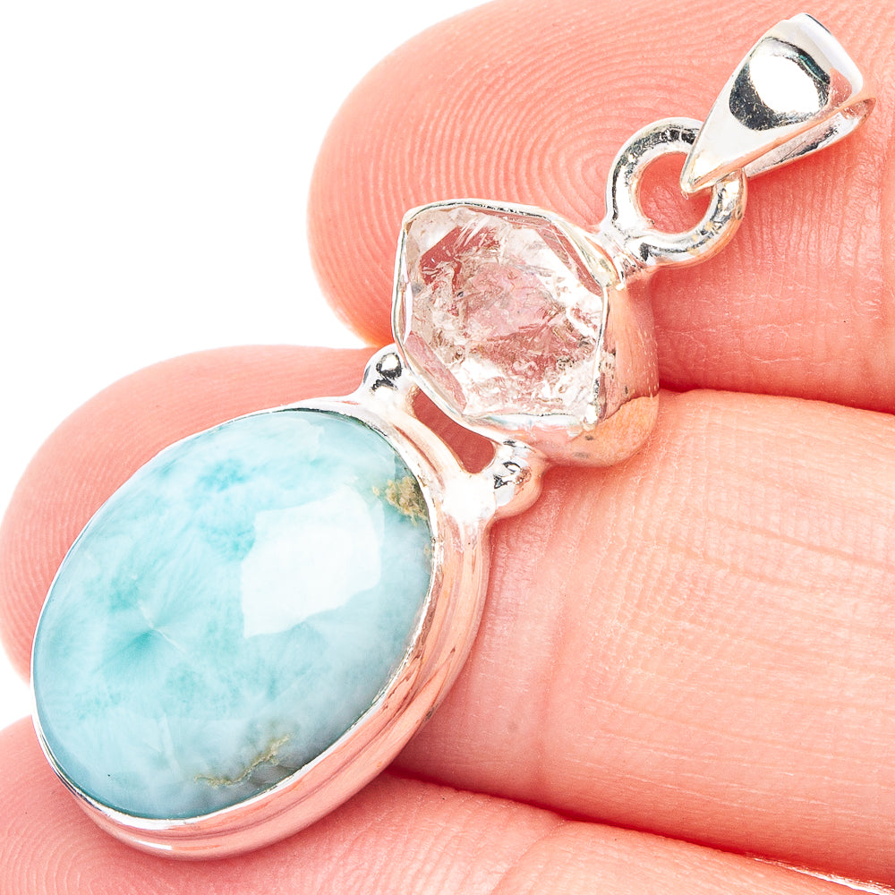 Larimar, Herkimer Diamond Pendant 1 3/8" (925 Sterling Silver) P43773