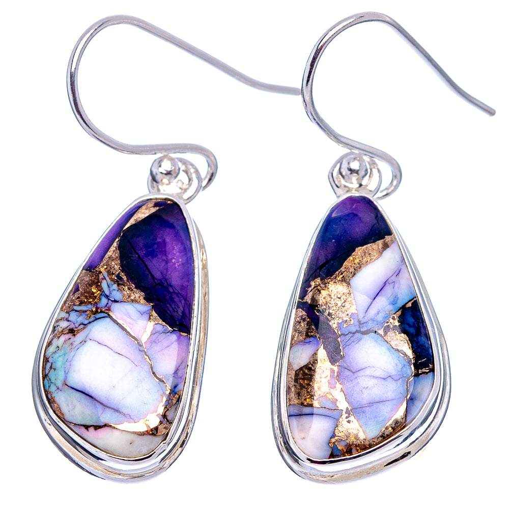 Purple Dahlia Mohave Turquoise Earrings 1 3/8" (.925 Sterling Silver)