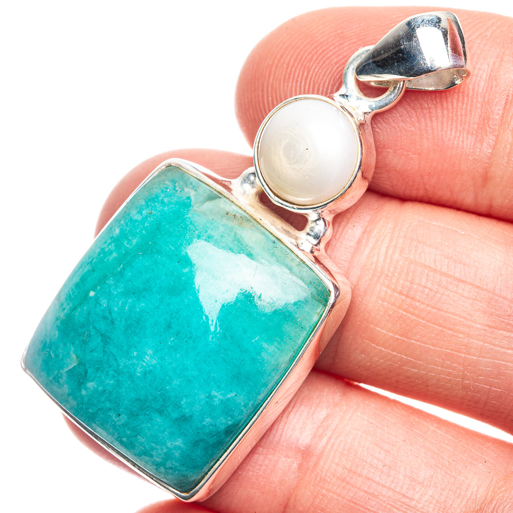 Peruvian Amazonite, Cultured Pearl Pendant 1 3/4" (925 Sterling Silver) P39189