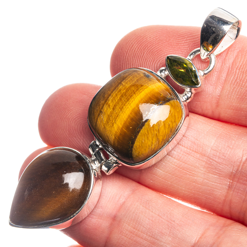 Tiger Eye, Peridot 925 Sterling Silver Pendant 2 1/8"