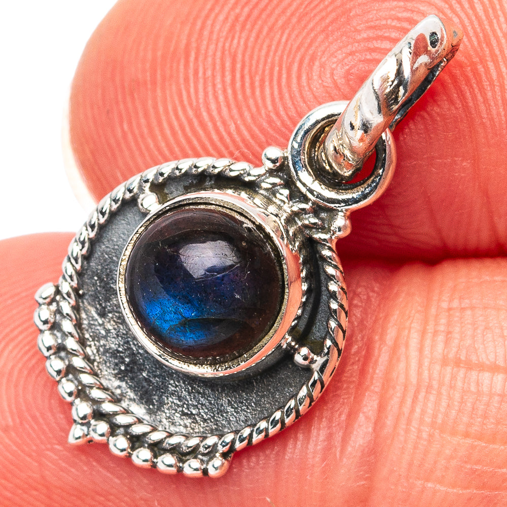 Dainty Labradorite Pendant 7/8" (.925 Sterling Silver)