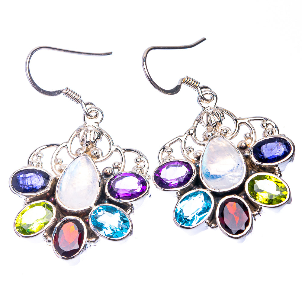 Signature Rainbow Moonstone, Garnet, Tanzanite, Amethyst, Peridot, Blue Topaz Earrings 1 5/8" (925 Sterling Silver) E432330