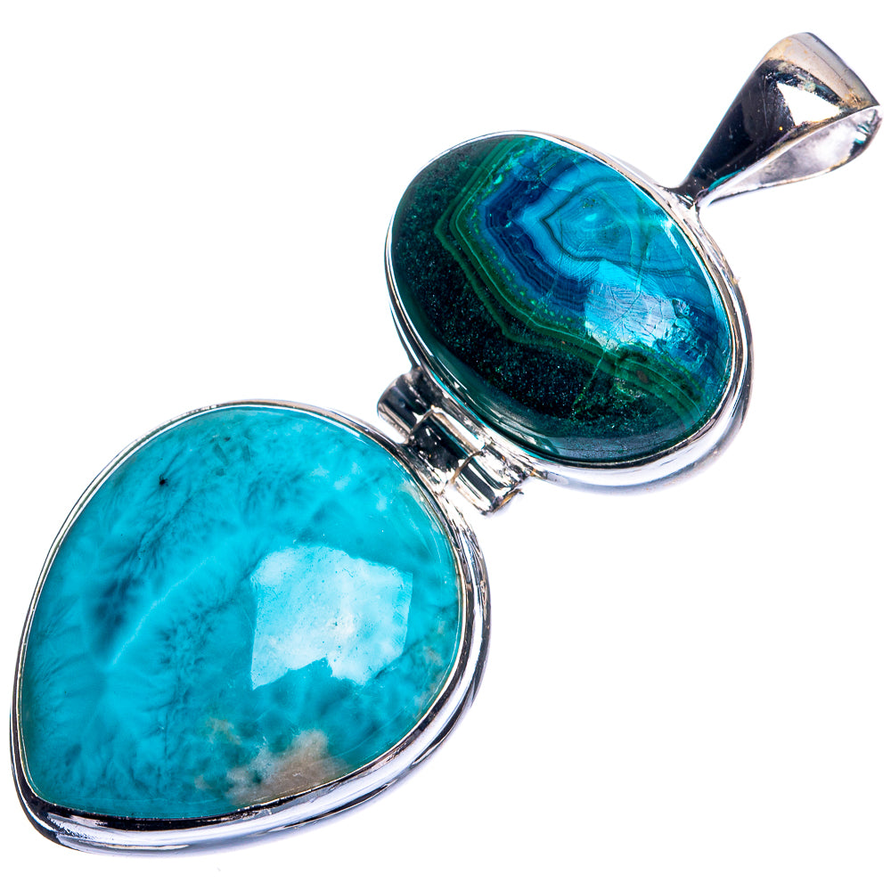 Larimar, Malachite In Chrysocolla Pendant 1 7/8" (925 Sterling Silver) P39181