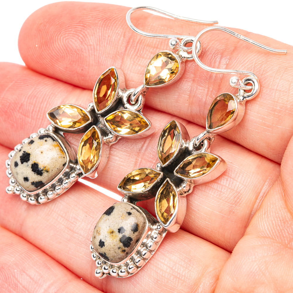 Premium Peanut Wood Jasper, Citrine Earrings 2 1/4" (925 Sterling Silver) E1297
