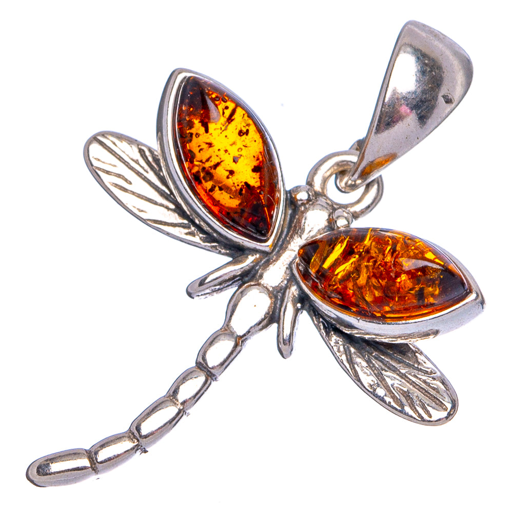 Baltic Amber Dragonfly Pendant 1 1/8" (.925 Sterling Silver)