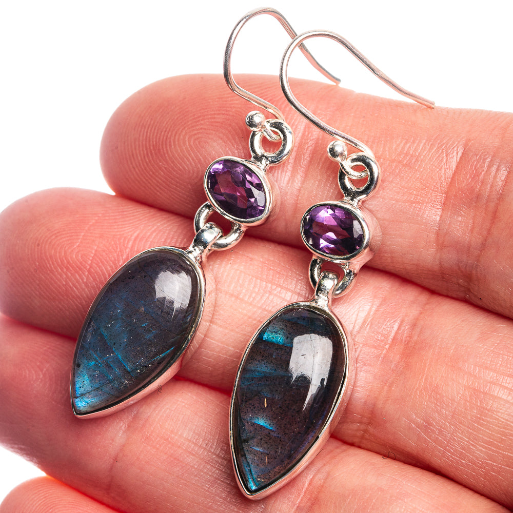 Labradorite, Amethyst Earrings 1 3/4" (925 Sterling Silver) E433000