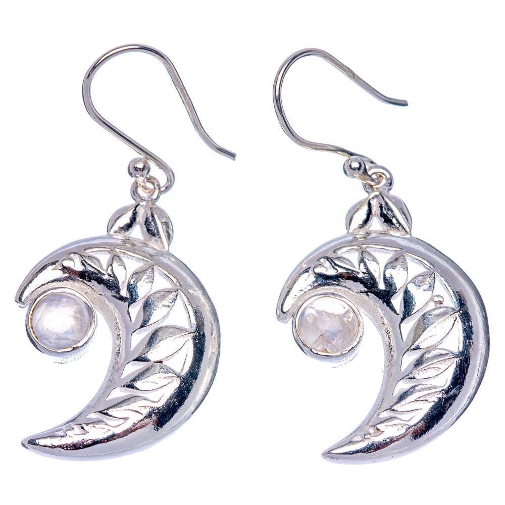 Rainbow Moonstone Moon Earrings 1 5/8" (925 Sterling Silver) E433379