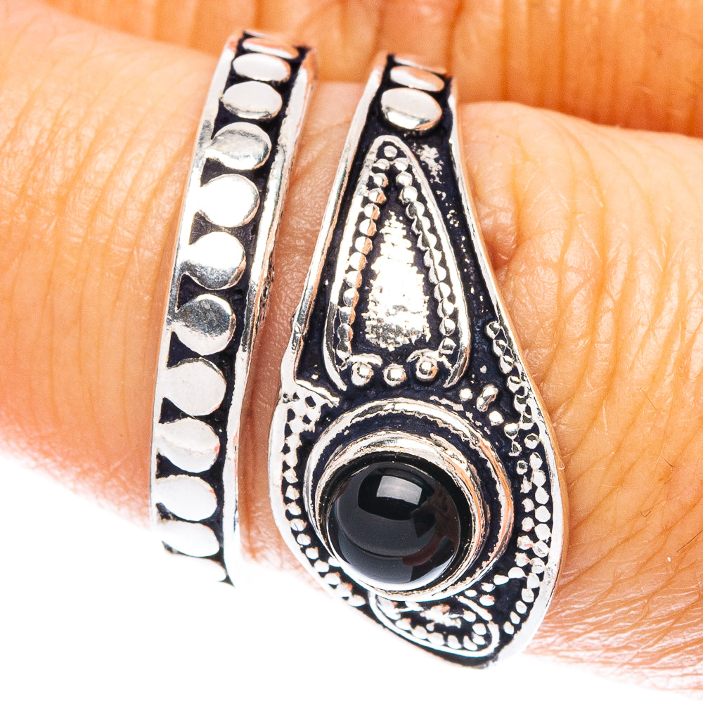 Black Onyx Dainty Ring Size 6 Adjustable (925 Sterling Silver) R5230